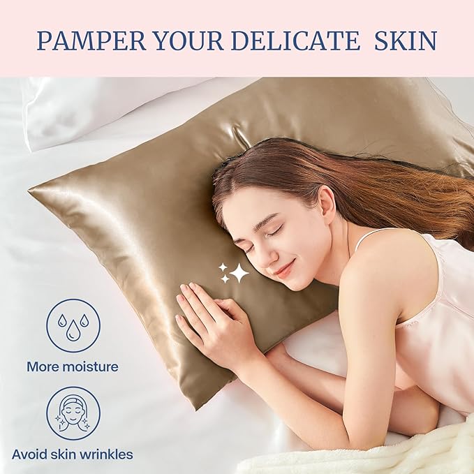 BEDELITE Satin Pillowcase for Hair and Skin, Super Soft and Cooling Similar to Silk Pillow Cases 2 Pack with Envelope Closure, Gift for Women Men(20"x36" King Size, Tawny Brown)