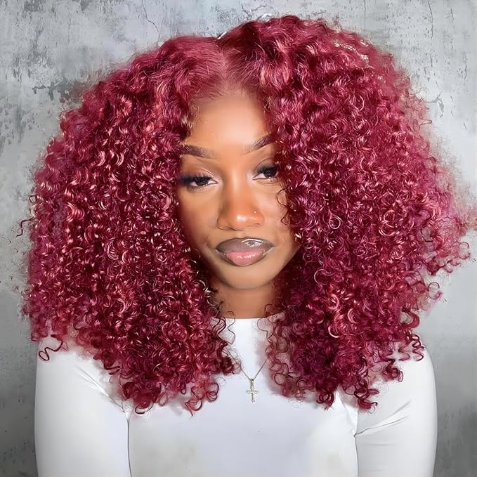 250 Density Burgundy Wig Human Hair 13x4 Deep Wave Lace Front Wigs Human Hair Pre Plucked 99j Burgundy Lace Frontal Wigs Wet and Wavy Curly Wig for Women (18 Inch)