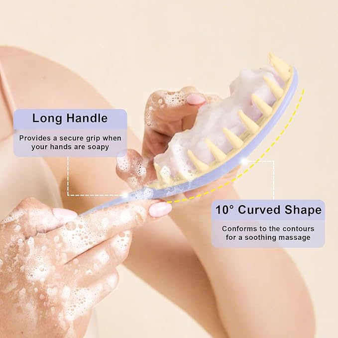 RHOS Scalp Massager, Shampoo Brush with Handle, Curved Vented Hair Scrubber, Scalp Brush for Wet & Dry Hair (Purple)