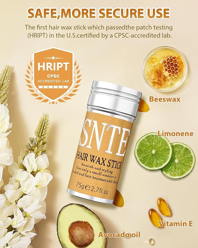 Slick Back Hair Brush (Purple), Hair Wax Stick Set, Taming Flyaways for Sleek Ponytail & Bun Styling, Hair Accessories for Teen Girls, Kids, and Women