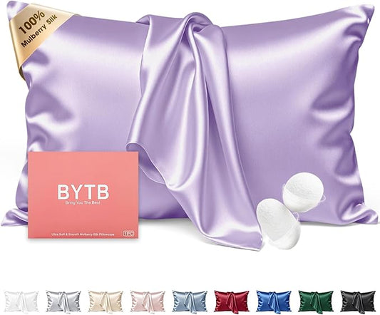 Silk Pillow Cases Queen Size 100% Mulberry Silk Pillowcase for Hair and Skin 22 Momme Both Side Grade 6A Silk Cooling Soft Breathable 20 x 30 Inches with Hidden Zipper 1PC, Lavender