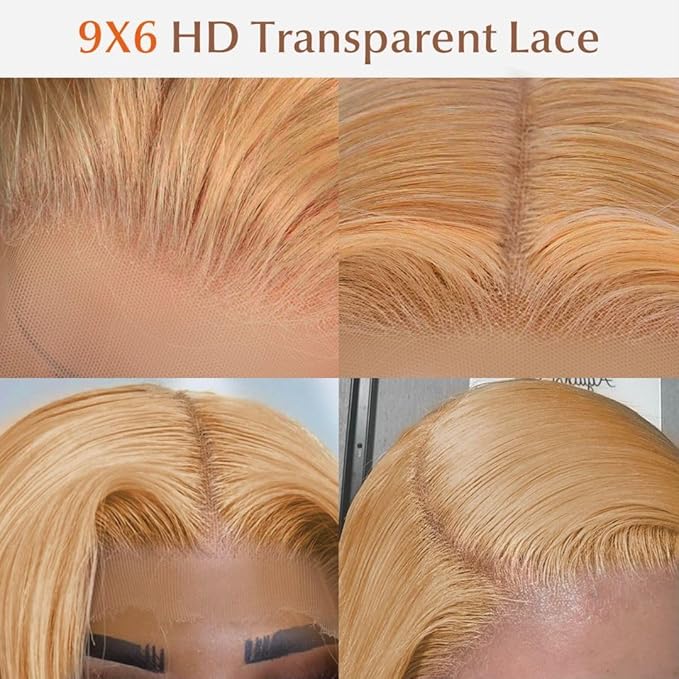 MEGOOD Honey Blonde Wig Human Hair 9x6 Honey Blonde Wig HD Lace Front Wigs Human Hair Pre Plucked Body Wave Blonde Lace Front Wigs Colored 27# Lace Frontal Wig 18Inch
