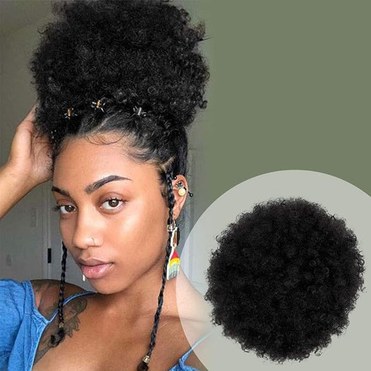 GLAM21USA Afro Puff Drawstring Ponytail Retro Kinky Curly Ponytail Wig Clip in Bun Hair Piece for Black Women Synthetic Hair Extension (MEDIUM, 1 (Jet Black))