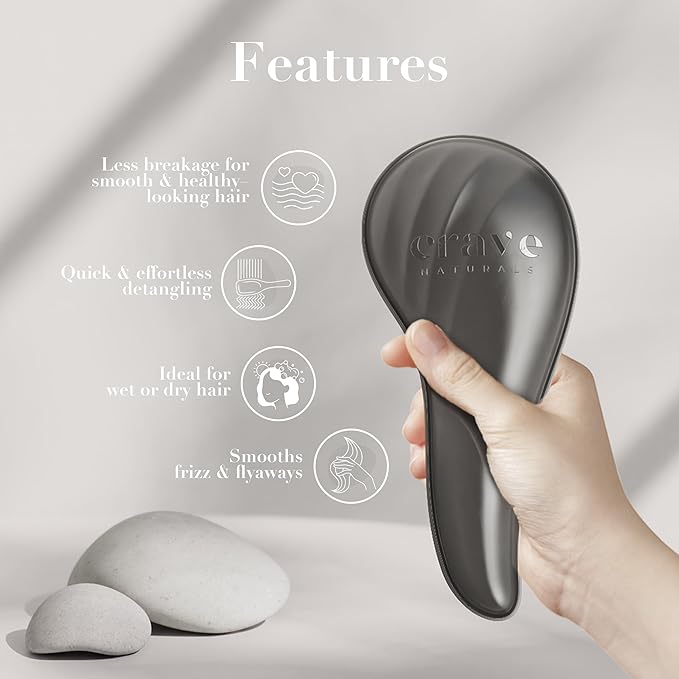 Crave Naturals Detangling Hair Brush Large Black – Glide Thru Hair Detangler Brush for Women, Kids & Toddlers – Gentle Scalp Care, No-Pain Tangle-Free Hairbrush for All Hair Types