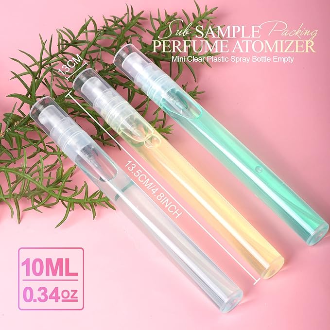 Fandamei Mini Spray Bottle, 10 Pack 10ml Plastic Spray Bottle, Fine Mist Refillable Perfume Bottle, Perfume Atomizer, Small Empty Sample Containers, Portable Travel Bottle