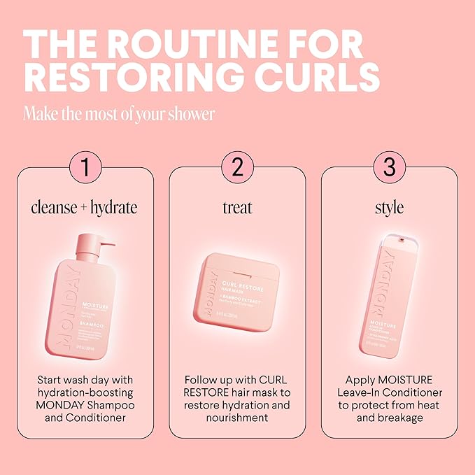 MONDAY HAIRCARE CURL RESTORE Hair Mask with Bamboo Extract, Coconut Oil & Shea Butter for Curls & Coils of all types 250 mL (Dual Pack)