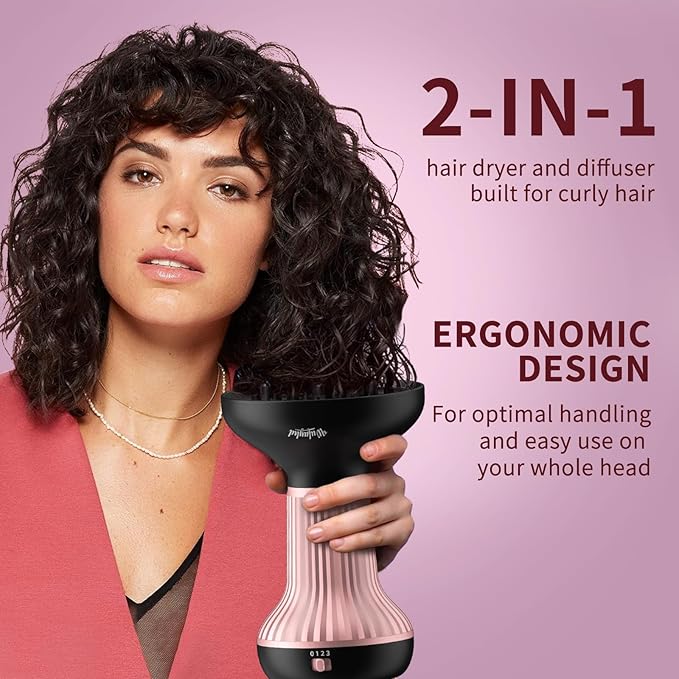 Diffuser Hair Dryer for Curly Hair with Ceramic Technology, Lightweight Elegance, 2-in-1, Gifts for Her, Reduces Frizz, Enhances Curls, Volumizes, Portable Hair Dryer, ALCI Safety Plug