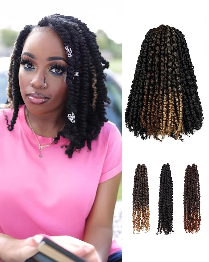 14 Inch 8 Packs Passion Twist Crochet Hair Pre looped-Mixed Color Combo Pack(6 packs 1B+ 1 pack T1B/27+1 pack T1B/30)Pre-twisted Pre Looped Soft & Bouncy Synthetic Braided Hair Extensions (1B+T27+T30)