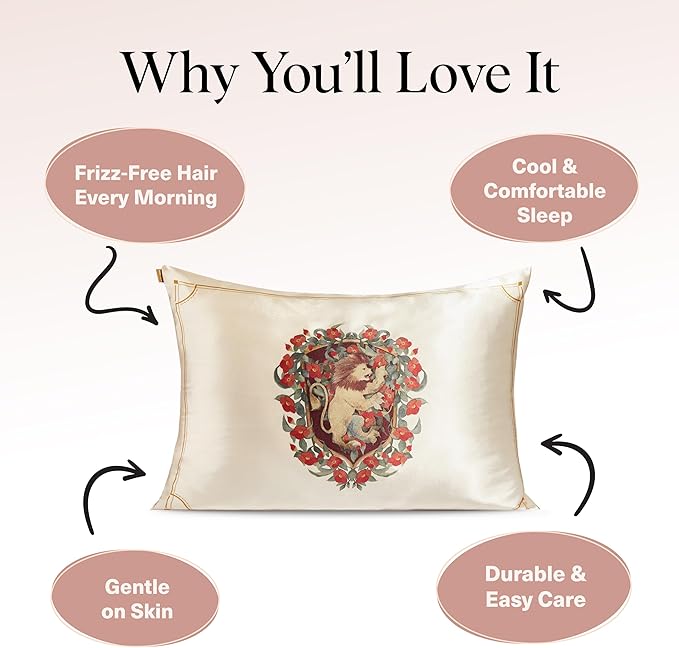 Kitsch x Harry Potter Gryffindor Satin Pillowcase with Zipper – Double-Sided Crest Design – Better Than Silk Pillowcase – Perfect for Kids Rooms & Toddler Bed Time Pillow Case –Queen/Standard 19x26