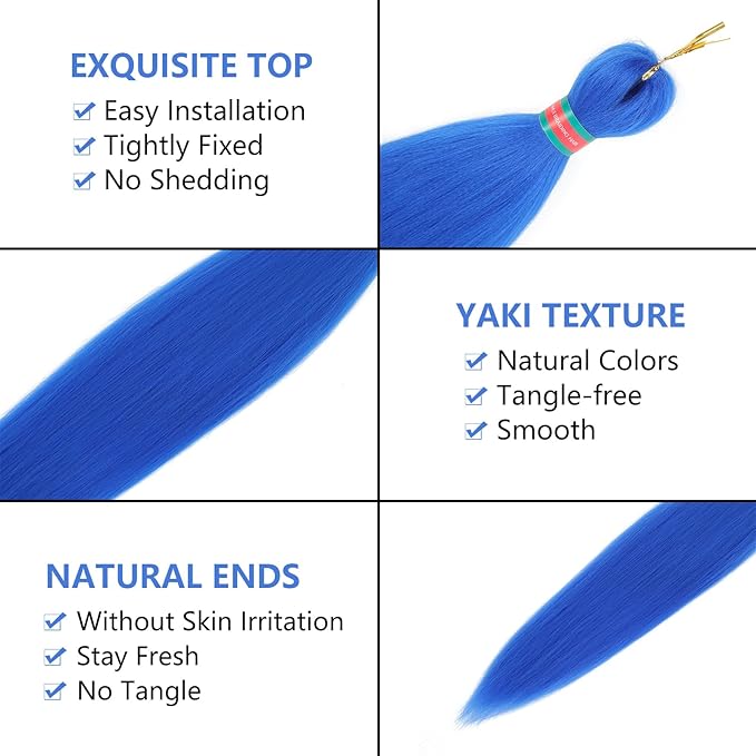 Ombre Blue Pre stretched Braiding Hair 2 Packs Pre feathered Braid Hair Extensions 30 Inches Kanekalon Hair Braids