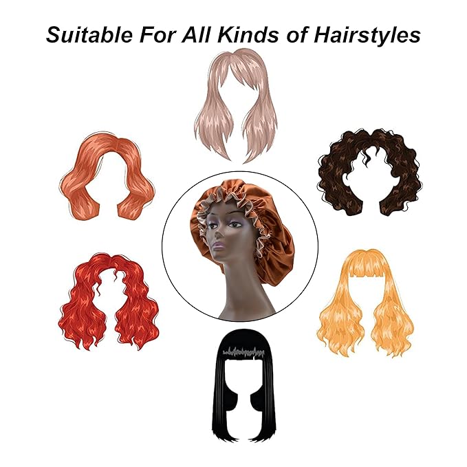 Silk Bonnet for Sleeping Satin Bonnets Double Layer Reversible Hair Cap Bonnet for Women Long Curly Braid Hair (Copper)