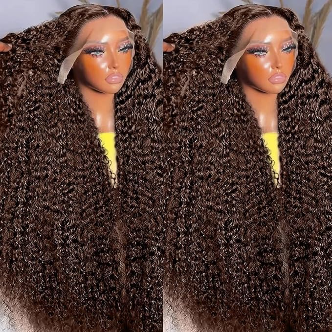 13x6 Brown Lace Front Wigs Human Hair Pre Plucked 220% Density Curly HD Lace Front Chocolate Colored Wig Human Hair for Women Virgin Hair 18inch
