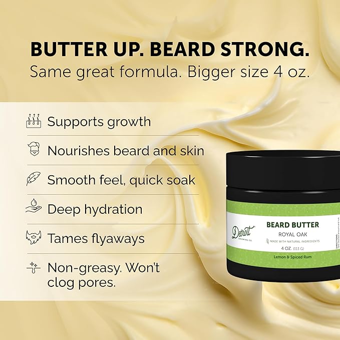 Detroit Grooming Co. Beard Butter for Men | Softens, Thickens & Hydrates with Safflower Oil & Shea Butter | Royal Oak Scent, 4oz