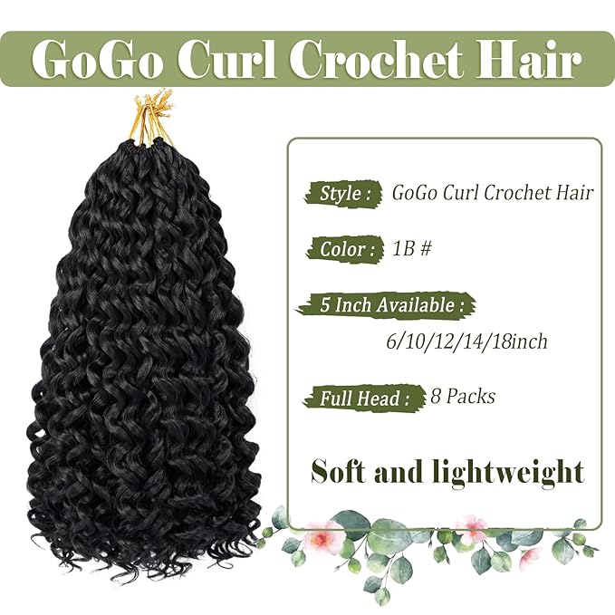 Vomella GoGo Curl Crochet Hair 8 Packs 18 Inch Water Wave Curly Crochet Hair for Women Short Beach Curl Synthetic Deep Twist Crochet Hair Extensions(1b#)
