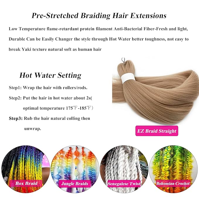 Ash Blonde Brown Braiding Hair Pre Stretched Knotless Synthetic Hair for Braiding Box Braids Crochet Jumbo Kids Micro Prestretched Braids Extensions 26 inch