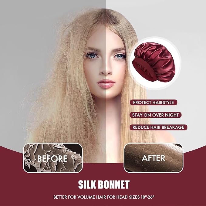 Satin Silk Bonnet for Sleeping, Double Layer Silk Sleep Cap for Men & Women, Soft Satin Lined Bonnet for Curly Hair