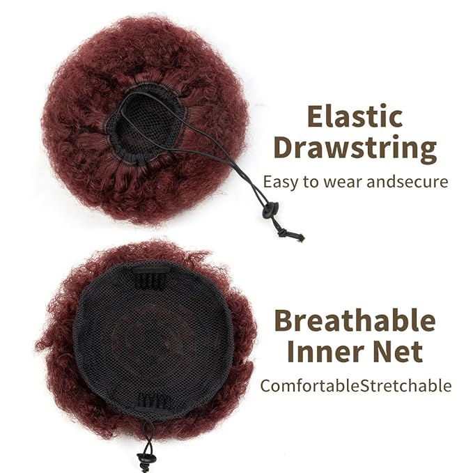 isheeny Medium Human Hair Ponytail Extension For Black Women, Real Human Hair Drawstring Ponytail Hair Extensions 99J For Little Girls, Curly Hairpiece, Soft, And Durable For Repeated Use