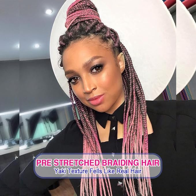 8 Pack Ombre Braiding Hair Pre Stretched - 16" 55G/Pack Premium Pre Stretched Braiding Hair Extensions, Professional Itch Free Perm Yaki Texture Prestretched Hair(1Bpink)