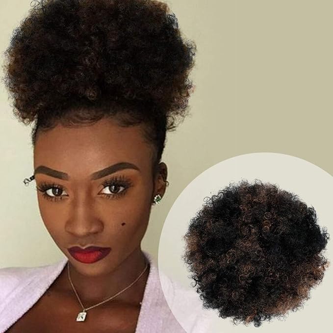 GLAM21USA Afro Puff Drawstring Ponytail Retro Kinky Curly Ponytail Wig Clip in Bun Hair Piece for Black Women Synthetic Hair Extension (MEDIUM, FS1B/30)