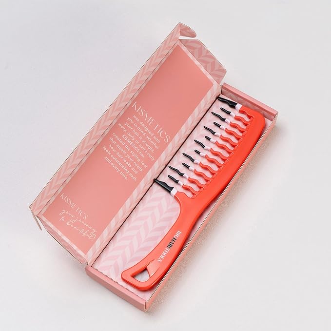 Big Hair Tools Extra Large Wide Tooth Comb for Thick, Curly, Wavy or Long Hair - Frizz-Free Detangling Shower Comb - Orange