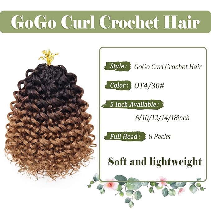 Vomella GoGo Curl Crochet Hair 8 Packs Water Wave 10 Inch Curly Crochet Hair for Women Short Beach Curl Synthetic Deep Twist Extensions(OT4/30#)