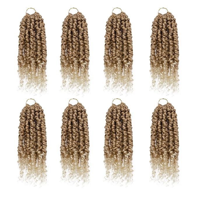 Passion Twist Hair For Kids - 8 Packs 8 Inch Passion Twist Crochet Hair For Women, Crochet Pretwisted Curly Hair Passion Twists Synthetic Braiding Hair Extensions(8 Inch 8 Packs, T27/613)