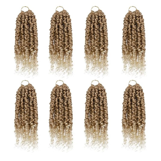 Passion Twist Hair For Kids - 8 Packs 8 Inch Passion Twist Crochet Hair For Women, Crochet Pretwisted Curly Hair Passion Twists Synthetic Braiding Hair Extensions(8 Inch 8 Packs, T27/613)