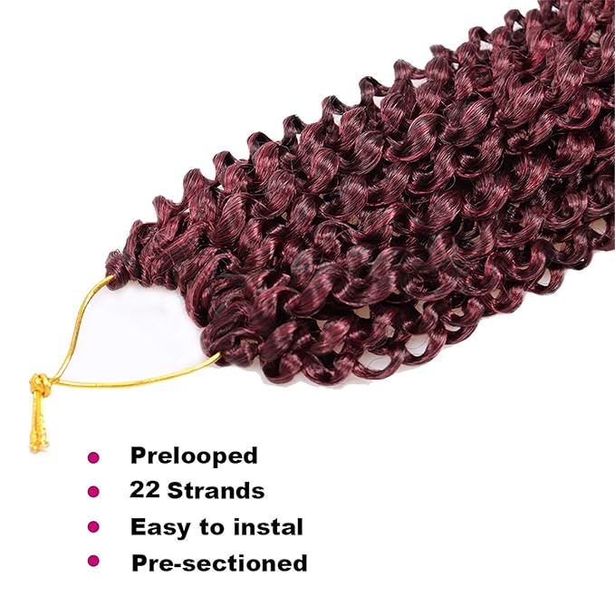 Dorsanee Ombre Burgundy Passion Twist Hair 14 Inch 7 Packs Water Wave Crochet Hair Long Bohemian Curly Braiding Hair for Butterfly Locs, Faux Locs, Boho Style Spring Twist Crochet Braids (TBug#)