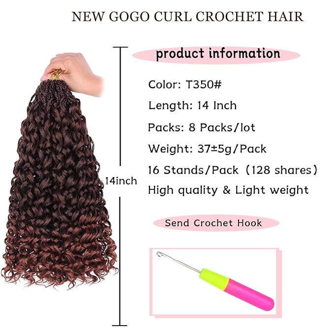14 Inch Gogo Curl Crochet Hair 8 Packs Beach Curl Crochet Hair for Women Goddess Box Braids Synthetic Curly Hair Deep Wave Crochet Hair Extensions (16Strands/pack T350#)