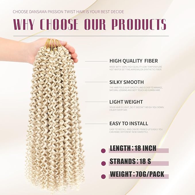 Dansama Passion Twist Hair Water Wave Braiding Hair for Butterfly Style Crochet Braids Bohemian Hair Extensions (18inch (Pack of 7), #613)