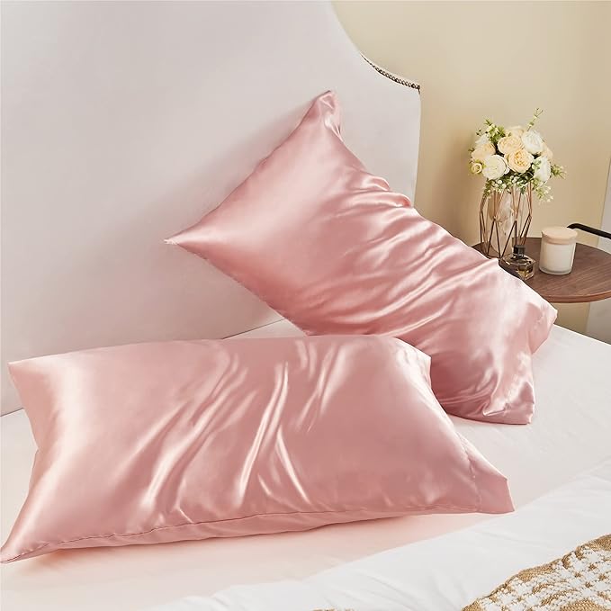 BEDELITE Satin Pillowcase for Hair and Skin, Super Soft and Cooling Similar to Silk Pillow Cases 2 Pack with Envelope Closure, Gift for Women Men(20"x26" Standard Size, Rose Pink)