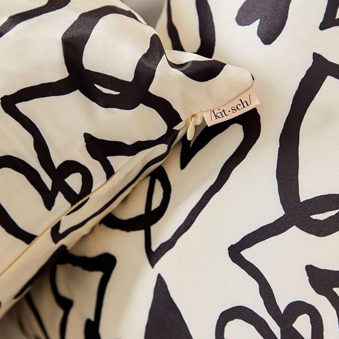 Kitsch Satin Pillowcase with Zipper for Hair & Skin, Softer Than Silk Pillow Cases Queen, Wrinkle-Free, Smooth and Cooling Satin Pillow Covers, Standard Size 19"x26" - Heart