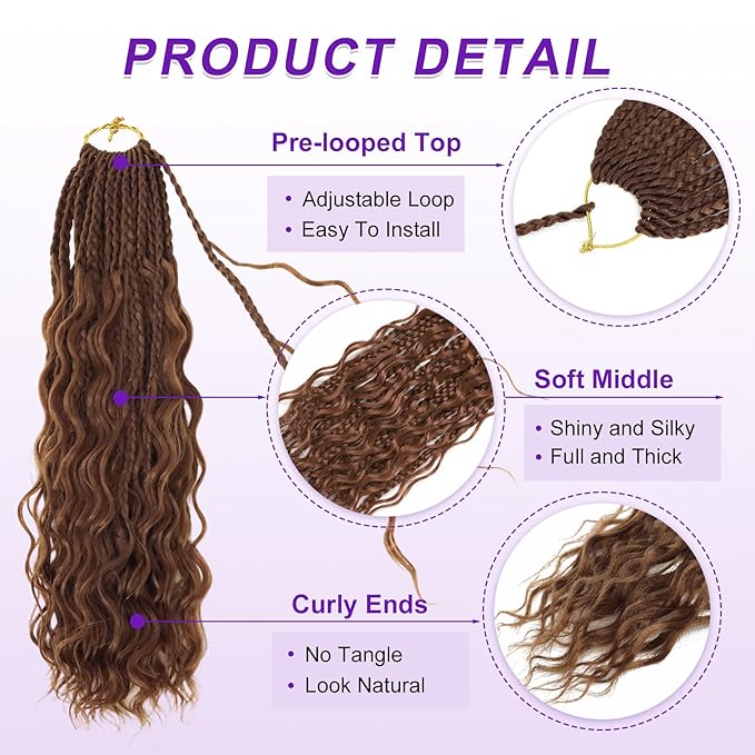Eacia Goddess Box Braids Crochet Hair 14 Inch 7 Packs Boho Box Braids With Curly Ends Pre Looped Bohomian Crochet Hair Extensions for Women(14 Inch, 30#)
