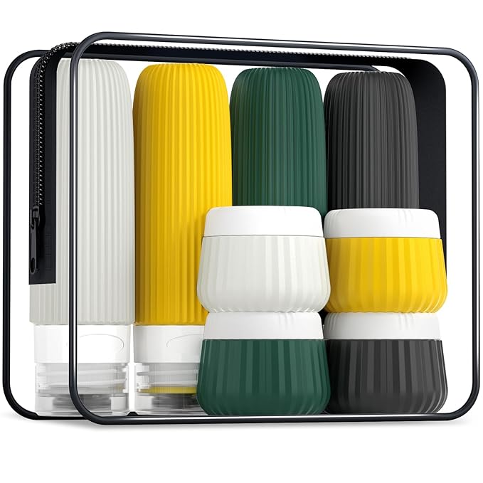 Travel Bottles for Toiletries 8 Pack, TSA Approved 3 oz Travel Containers with Clear Bag, Leak Proof Silicone Squeezable Essentials Jars