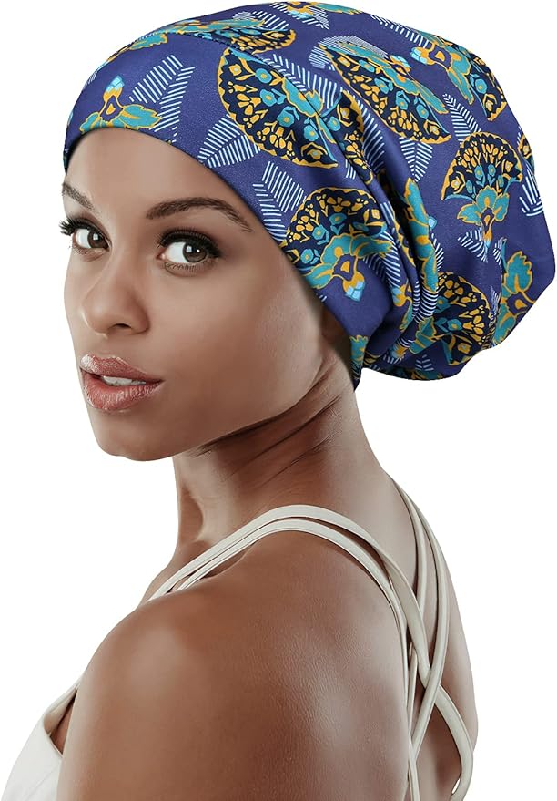 Adjustable Satin Lined Sleep Cap for Dreadlocks Curly Hair Large Head-Stay On Overnight