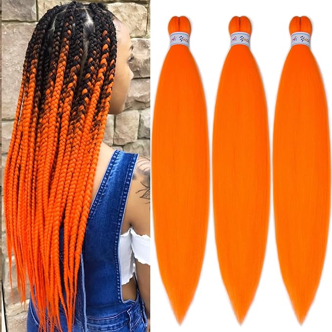 Orange Braiding Hair Pre Stretched Kanekalo Color Braiding Hair Extensions for Braiding Box Braids Micro Crochet Hypoallergenic Jumbo Knotless Kids Pre Curled Prestressed Braiding Hair 26 inch