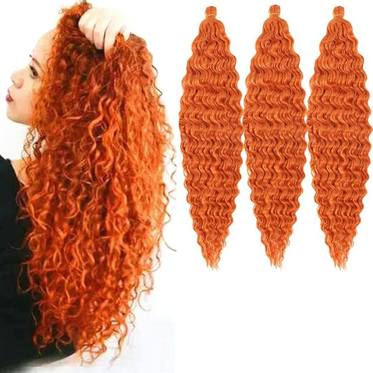 24 inch Ocean Wave Crochet Hair Deep Wave Twist Crochet Hair Extensions Curly Braiding Hair 3 packs(24 inch, Orange)