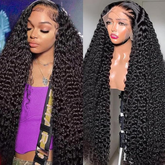 Deep Wave Lace Front Wigs Human Hair 13X6 HD Lace Frontal Wigs for Black Women Wet and Wavy Deep Curly Wig Human Hair Glueless Wigs Human Hair Pre Plucled 24Inch