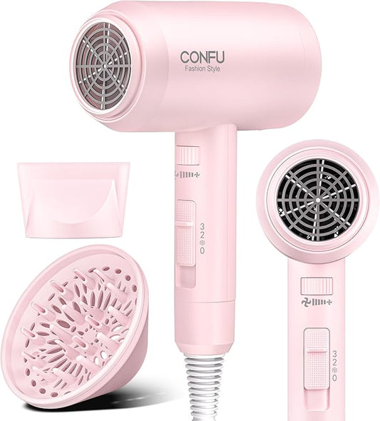 Hair Dryer with Diffuser, CONFU Hair Dryers for Women, Blow Dryers for Men, Hairdryer with Diffuser Attachment, Portable Lightweight Fast Drying Negative Ion Hairdryer for Home