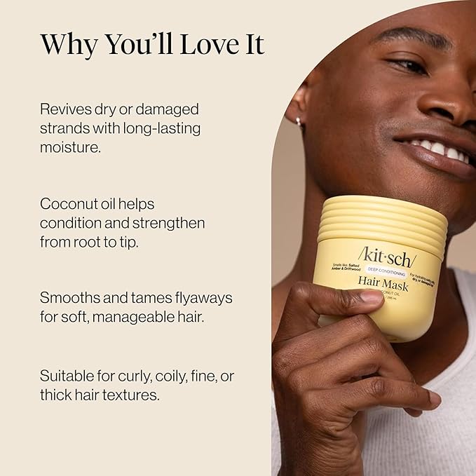 Kitsch Deep Conditioning Hair Mask – Moisturizing Hair Mask for Damaged Hair with Coconut Oil – Hydrating, Strengthening & Frizz-Reducing Hair Care Treatment for Curly, Coily & All Hair Types - 10 oz