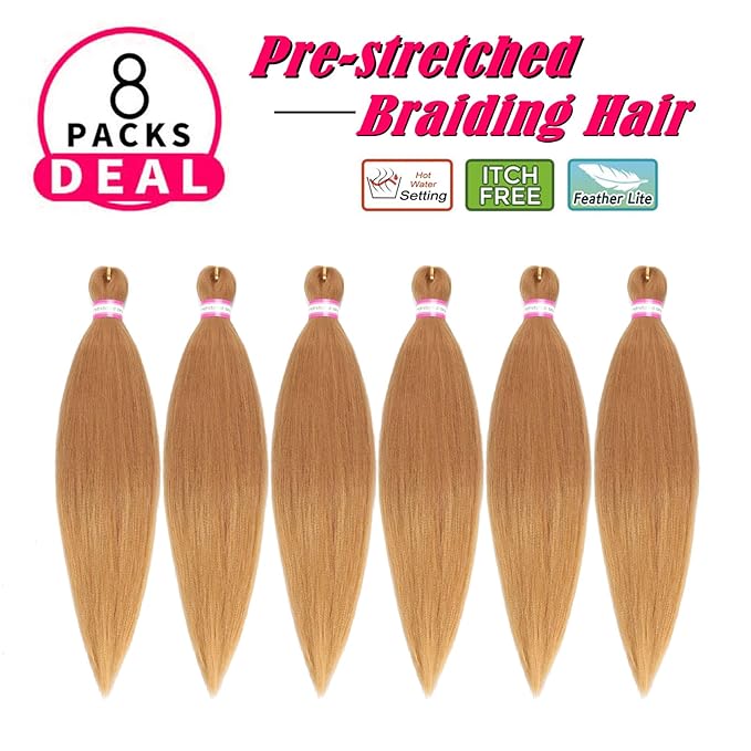 Dorsanee Honey Blonde Braiding Hair Pre Stretched 20 Inch 6 Packs Braiding Hair Extensions for Crochet Box Braids Twists Locs Hair Itch Free Soft Yaki Texture Hot Water Setting (20inch,#27)