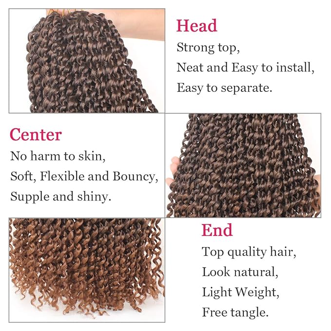 Leeven 24 Inch Long Water Wave Braiding Hair for Butterfly Locs 7 Packs Omber Brown Passion Twist Crochet Braids Hair Hot Water Setting Bohemian Passion Twists Braids Hair for Women T30#