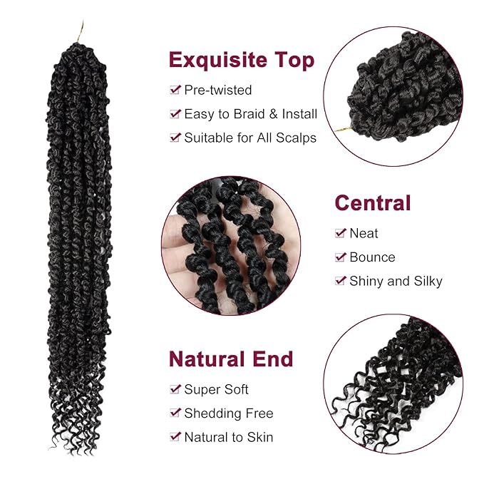 Passion Twist Hair - 8 Packs 20 Inch Passion Twist Crochet Hair For Women, Crochet Pretwisted Curly Hair Passion Twists Synthetic Braiding Hair Extensions (20 Inch 8 Packs, 1B)
