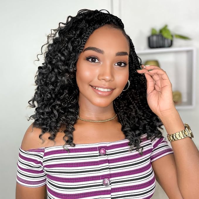 Goddess Box Braids Crochet Hair - 9 Packs, Boho 12 Inch Crochet Box Braids With Curly Ends For Black Women, Pre Looped Crochet Hair(12Inch 9 Packs,1#)