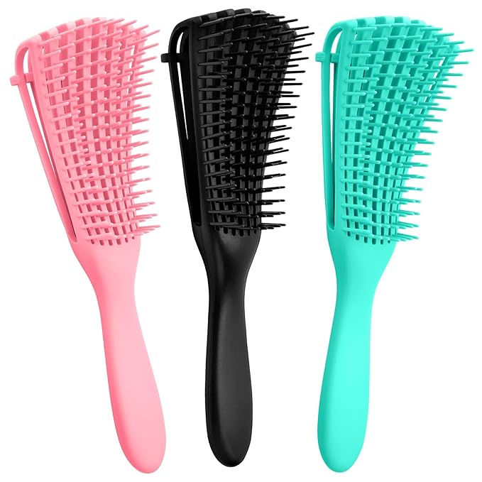 Hommtina Detangling Brush Set Getting Shine and Makes Hair Smooth, Curly Hair Brush for Adult & Kids Wet or Dry Hair(Green Pink Black + Black, 3 PCS)