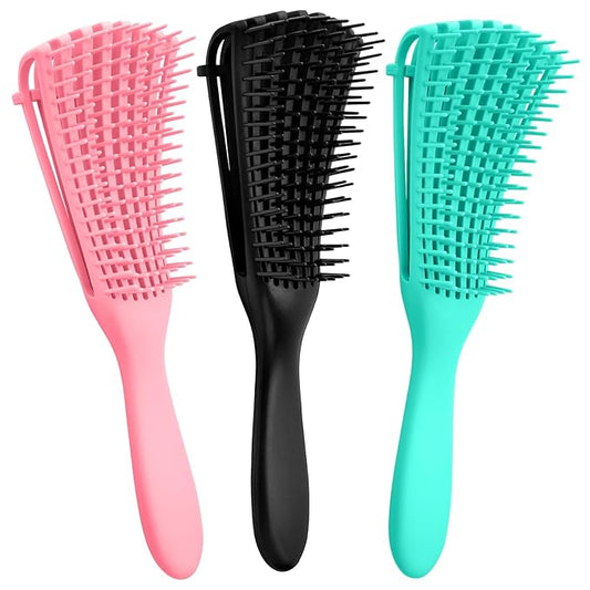 Hommtina Detangling Brush Set Getting Shine and Makes Hair Smooth, Curly Hair Brush for Adult & Kids Wet or Dry Hair(Green Pink Black + Black, 3 PCS)