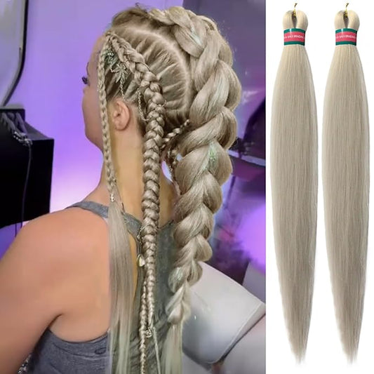 Silver Pre stretched Braiding Hair 2 Packs Pre feathered Braid Hair Extensions 30 Inches Hair Braids