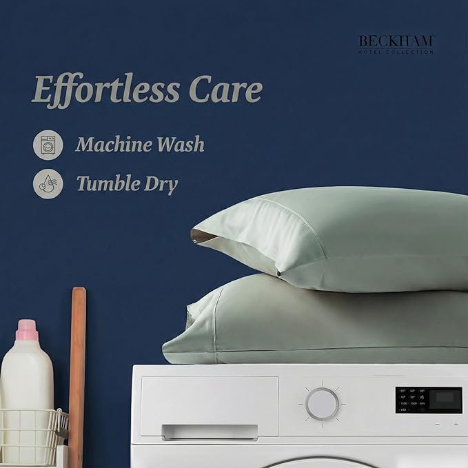 Beckham Hotel Collection 100% Cotton Pillow Cases Standard/Queen Size Set of 2, 500TC, Luxury Sateen Pillowcases, Open End, Breathable, Moisture-Wicking, Aqua Gray