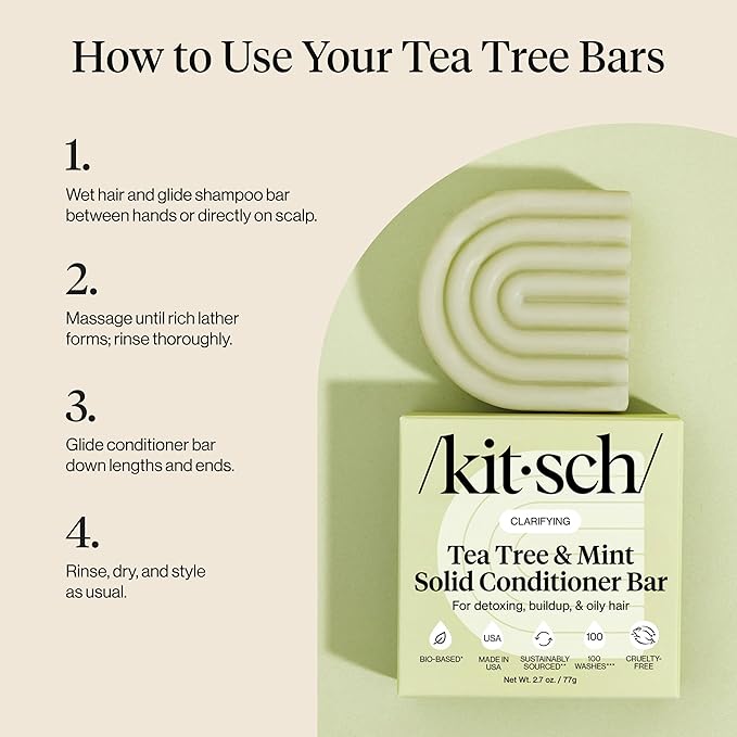 Kitsch Clarifying Tea Tree & Mint Conditioner Bar - Hair Conditioner for Scalp & Oil Control - Vegan Conditioner for Women and Men, Color-Safe, Sustainable Hair Care - Made in USA, 2.7 oz