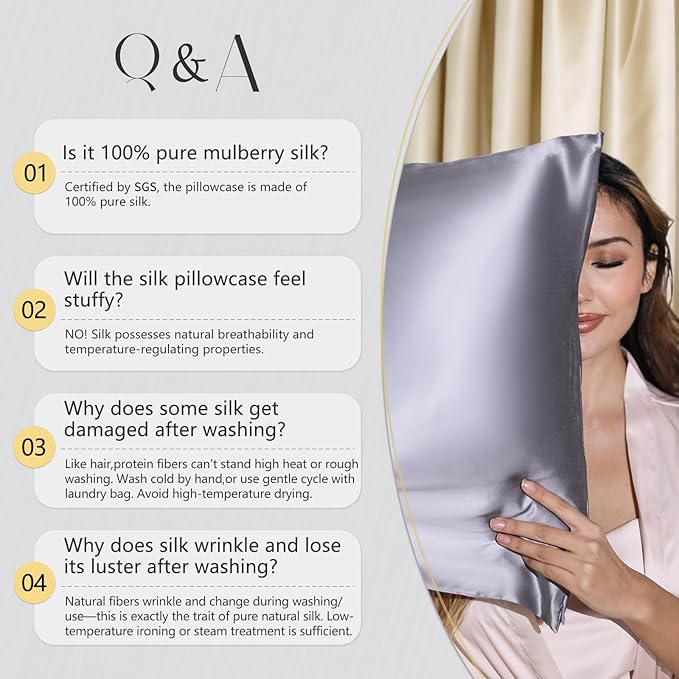 ZIMASILK 100% Pure Mulberry Silk Pillow Cases for Hair and Skin, Soft, Hypoallergenic & Smooth, Both Sides Grade 6A Silk, with Hidden Zipper, Gift for Women Men, 1pc (Queen 20''x30'', Taupe)